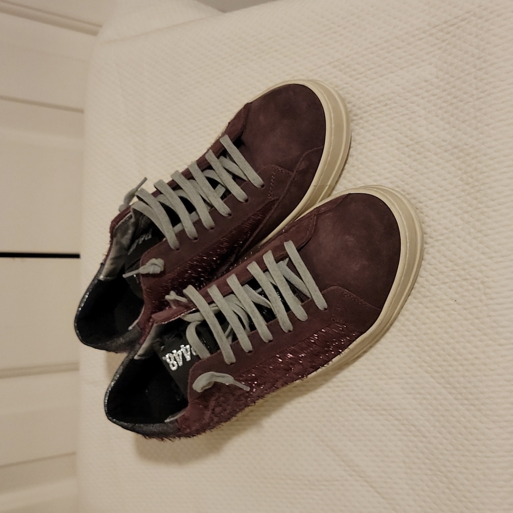 P448 A8 JOHN Purple Suede & Metallic Leather Fringe Sneakers Size 39 *Rare find*